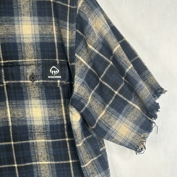 Wolverine Shirt Mens XL Heavyweight Blue Plaid Cut Short‎ Sleeve Raw Button Up - Picture 2 of 14